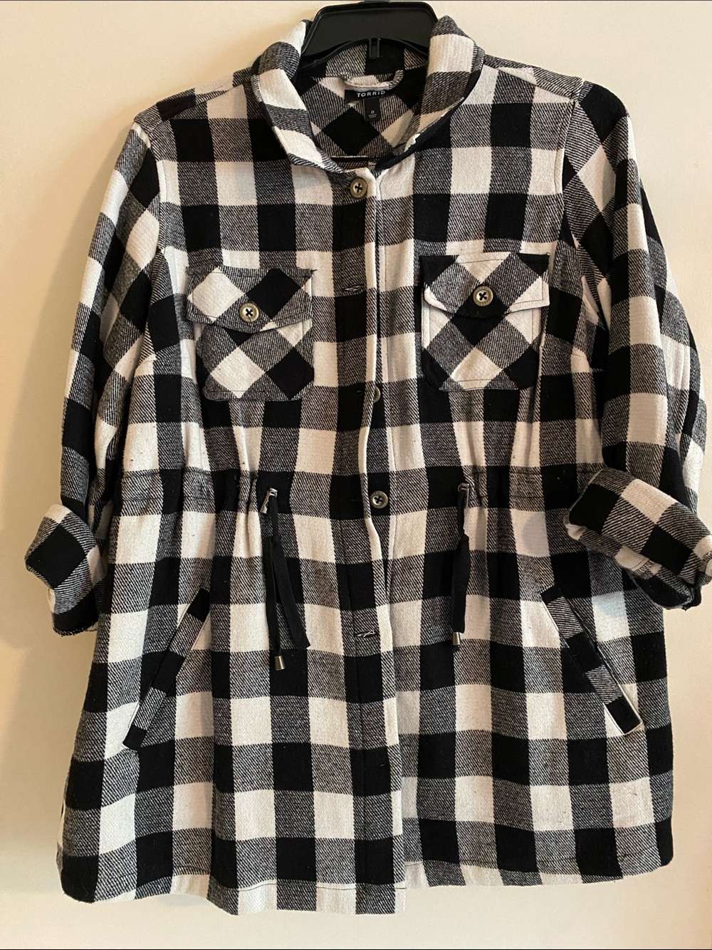 Black & White Buffalo Plaid Drawstring Shacket Torrid